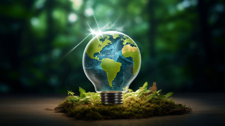 Eco friendly and earth day lightbulb, Sustainability, Renewable energy conceptの素材