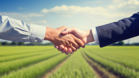 Handshake. Farmer and Business man shaking hands. Agricultural businessの素材
