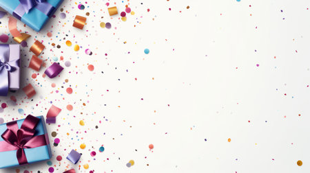 Gift box with ribbon and bow for birthday, anniversary or celebration with copy-spaceの素材