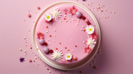 Close-up shot of a decorated birthday cake. Beautiful cake for anniversary or celebrationの素材
