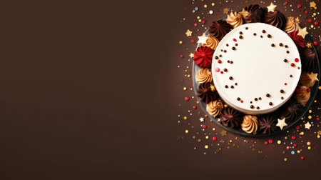 Close-up shot of a decorated birthday cake. Beautiful cake for anniversary or celebrationの素材