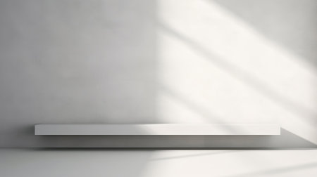 Grey empty wall with shadows and light. Minimal abstract background for product presentationの素材