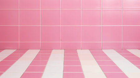 Pink and white ceramic tile wall or floor background. Design wallpaper copyspaceの素材