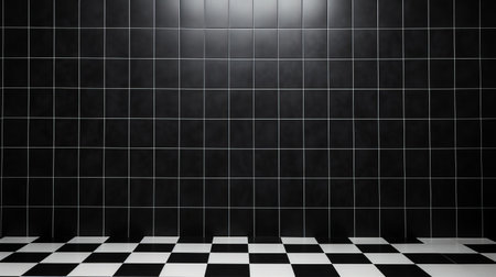 Black and white ceramic tile wall and floor background. Design wallpaper copyspaceの素材