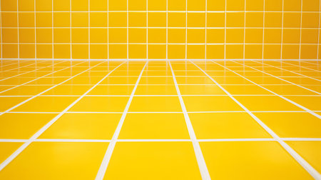 Yellow ceramic tile wall or floor background. Design wallpaper copyspace Yellow ceramic tile wall orの素材