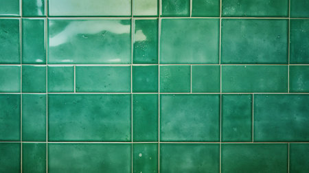 Green ceramic tile wall or floor background. Design wallpaper copyspaceの素材