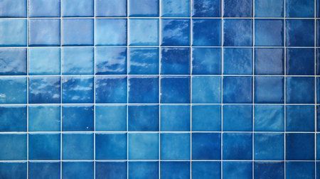 Blue ceramic tile wall or floor background. Design wallpaper copyspaceの素材