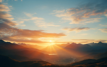 Sunrise on beautiful mountain peaks. Golden Hour. Landscape, travel hiking concept.の素材