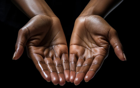 Portrait of open serving hands. Clear backdrop, Holy water. Religion conceptの素材