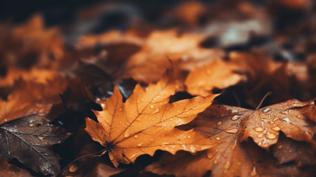 Beautiful maple orange leaves in autumn season. Autumn colorful bright backgroundの素材