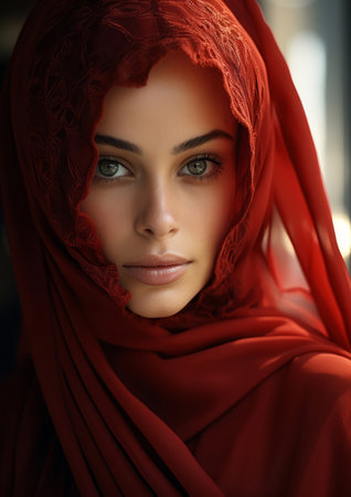 Close up. Muslim, Arab Saudi emirates woman, Portrait, Religion concept.の素材