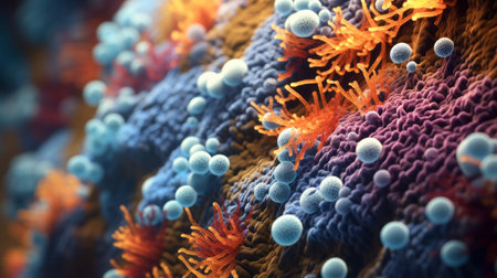 Close up of bacteria and virus cells. Biology, Science medicine backgroundの素材