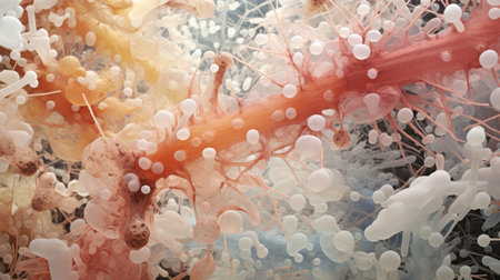 Close up of bacteria and virus cells. Biology, Science medicine backgroundの素材