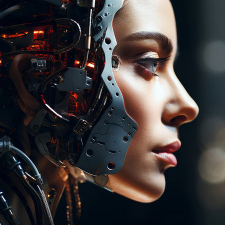Artificial intelligence futuristic humanoid cyber girl with a neural network. Cyborg alien womanの素材