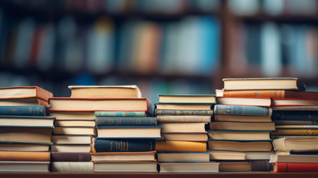 Stacks of books background. Read, education, research, and knowledge conceptの素材