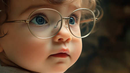 Portrait of toddler boy wearing glasses. Poor eyesight or bad vision for optometryの素材