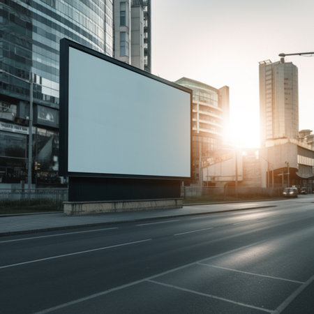 City billboard, mockup and space for advertising, blank marketing and ai generated news informationの素材