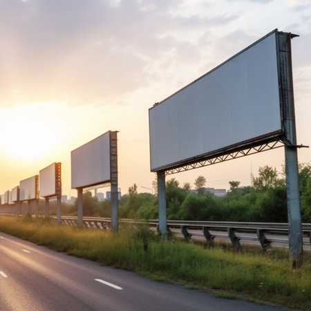 Urban billboard, mockup and space for advertising, blank marketing and ai generated news informationの素材