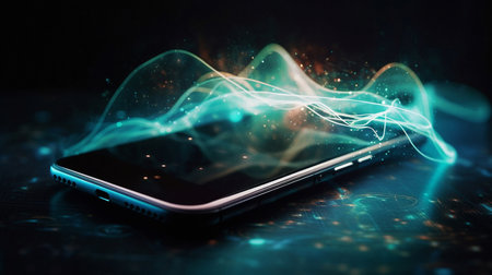 Technology, phone and dynamic communication waves for ai generation frequency and networking appの素材