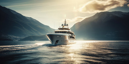 Ship, yacht and ocean travel for holiday, vacation and ai generated tourism in nature sea freedomの素材