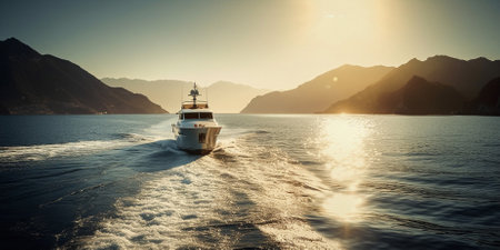 Ship, yacht and sea travel for holiday, vacation and ai generated tourism in nature ocean freedomの素材