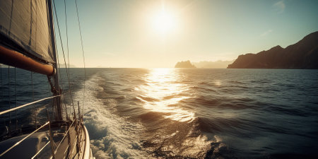 Ship, yacht and sea travel for vacation, holiday and ai generated tourism in nature ocean freedomの素材