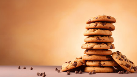 Stack of chocolate chip cookies. Fresh homemade sweet snack.の素材