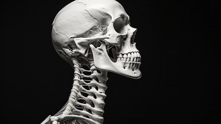 Human skull with teeth. Educational medical anatomy design illustration.の素材