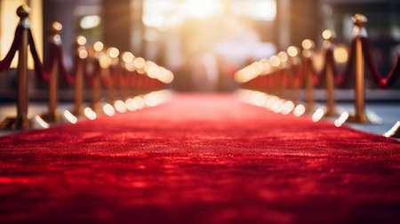 Red carpet entrance path with barriers. Festive award ceremony eventの素材
