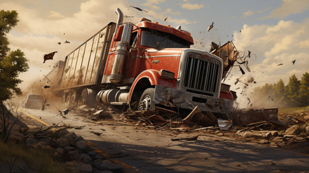 Truck crash road accident. Emergency insurance transport damage reportの素材