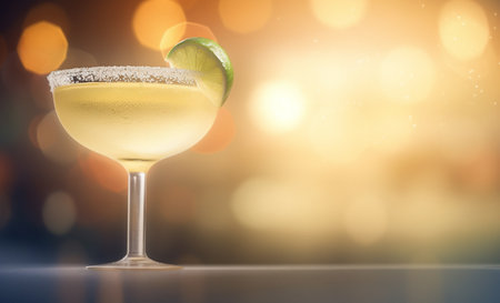Margarita, closeup and cocktail glass on bar in night club, restaurant and party for celebrationの素材