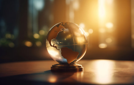 Closeup, earth and globe map on table for geography, learning and education of travel, location andの素材