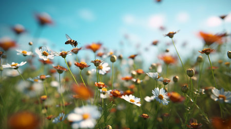 Spring, closeup and field of flowers in nature for environment, sustainability and growth. Blossomの素材