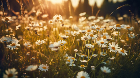 Meadow, closeup and field of flowers in nature for environment, sustainability and growth. Floralの素材