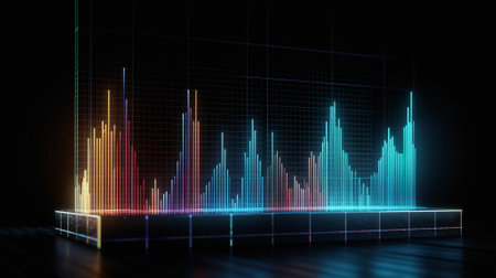 Graph, futuristic and screen hologram of stock market, financial management and investment profitの素材
