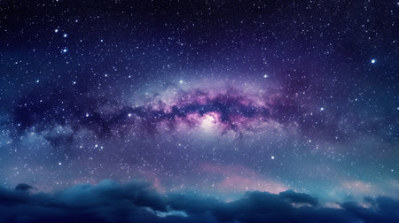 Solar system, milky way and stars in dark sky for astrology, galaxy and space science research. Aiの素材
