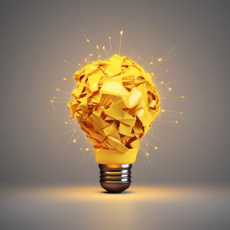 Yellow paper lightbulb. Creative, innovative, idea concept. Brainstorm solution.の素材