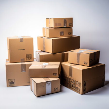 Boxes on moving day. Real estate shipping concept, distribution and logisticsの素材