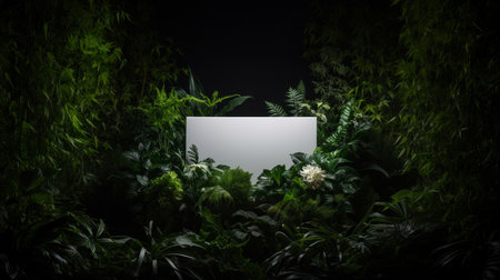 Tropical leaves around a white empty space in jungle. Copy space concept.の素材
