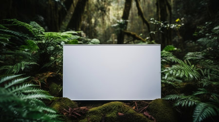 Tropical leaves around a white empty space in jungle. Copy space concept.の素材