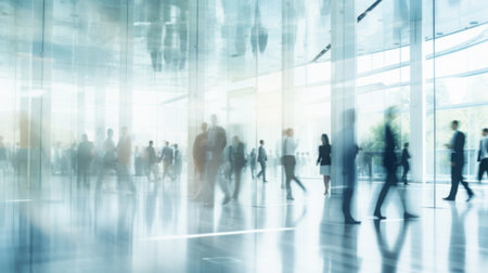 Modern open space office interior or call centre with blurred business peopleの素材