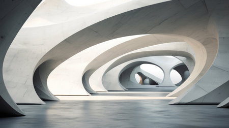 Abstract architecture design background, intricate futuristic concrete interior 3d renderの素材