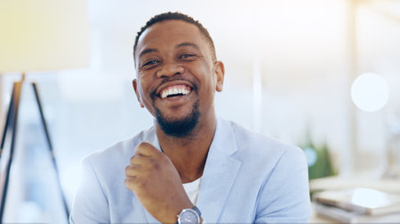 Portrait, black woman and professional in office for corporate company and positive mindset for career. Law, attorney and legal advisor with happiness or business employee with pride for court or jobの写真素材