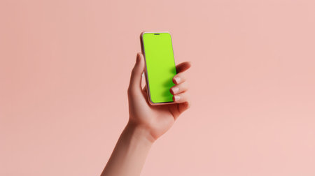 3D render of a hand holding a cellphone with copy space or screen for your app designの素材