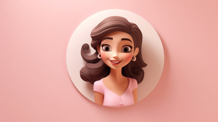 3D Cartoon of a woman for virtual reality avatar. Portrait of a girl against a pink backgroundの素材