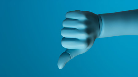3D render of a thumbs down hand gesture to show disapproval or rejectionの素材