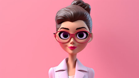 3D Cartoon of a woman for virtual reality avatar. Portrait of a girl against a pink backgroundの素材