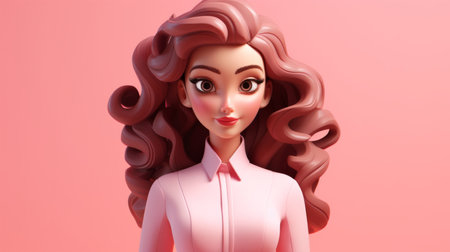 3D Cartoon of a woman for virtual reality avatar. Portrait of a girl against a pink backgroundの素材