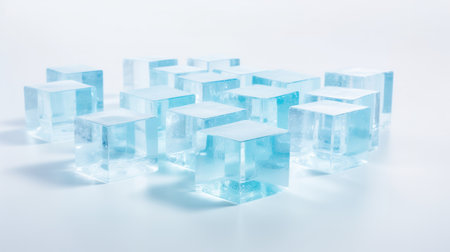 Close up of ice cubes for drinks or product display on white backgroundの素材