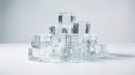 Close up of ice cubes for drinks or product display on white backgroundの素材